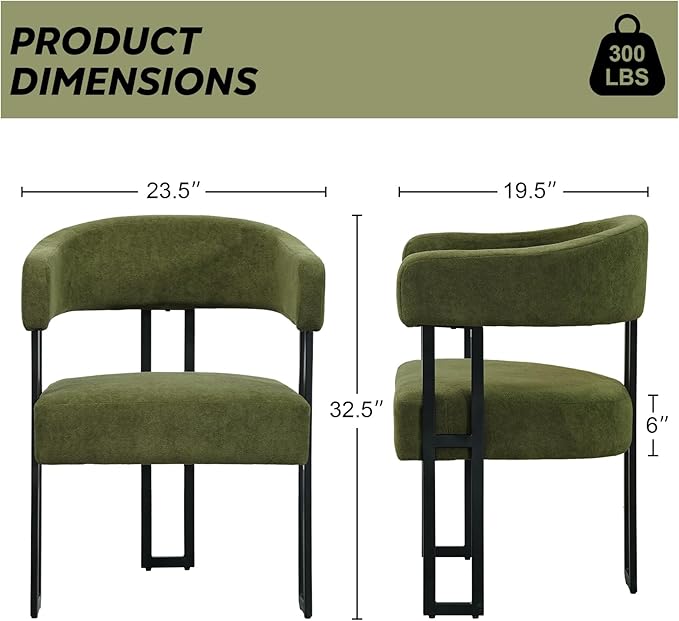 SIMTONAL Mid-Century Modern Dining Chairs Set of 2, Armrest Barrel Dining Chairs Side Accent Chairs with Curved Back, Upholstered Armchairs for Kitchen, Soft Teddy Fleece Surface, Green
