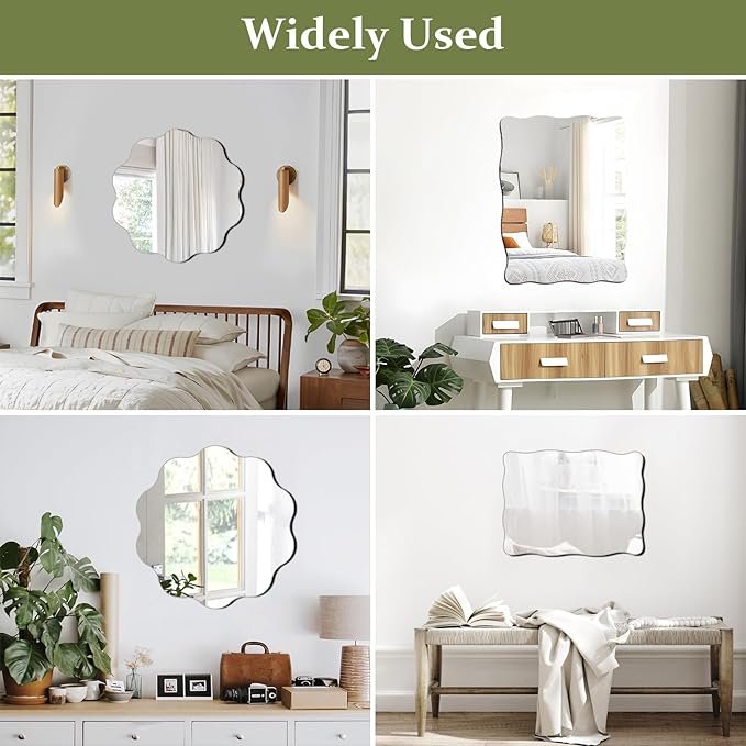 DARENYI Small Scalloped Bathroom Mirror for Wall Decor, 16"x12" Decorative Acrylic Wall Mirror with Wavy Edge Design, Flexible Plastic Stick on Mirror for Bathroom, Hallway, Entryway, Livng Room