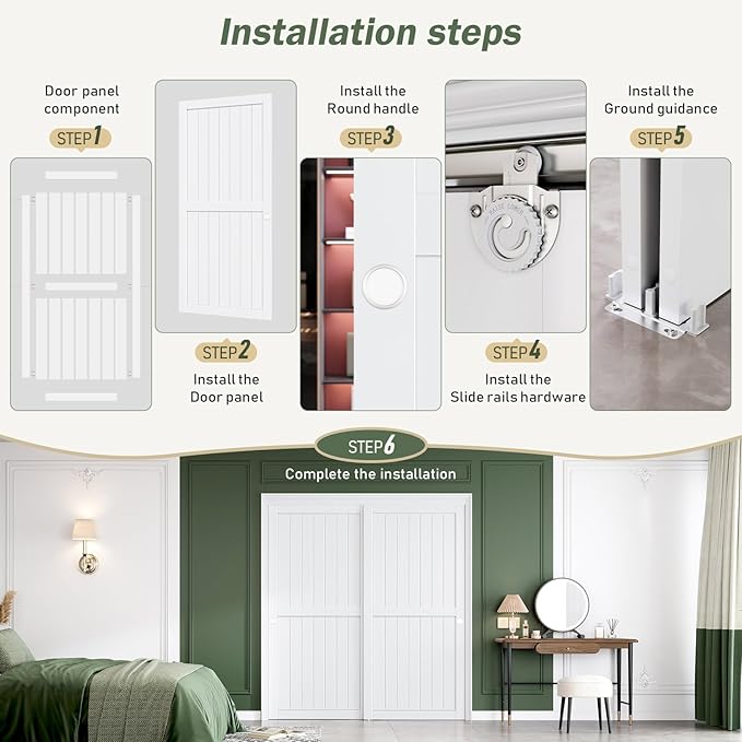 FREDBECK Sliding Closet Doors 72x80(Double 37inch),Bypass Barn Door with Hardware,for Bedroom,White,H Frame,Assemble Required