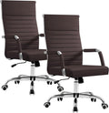 Furmax Ergonomic Office Desk Chair, Executive Ribbed Mid-Back PU Leather Conference Room Chair Adjustable Swivel Chair with Arms (2, Brown)