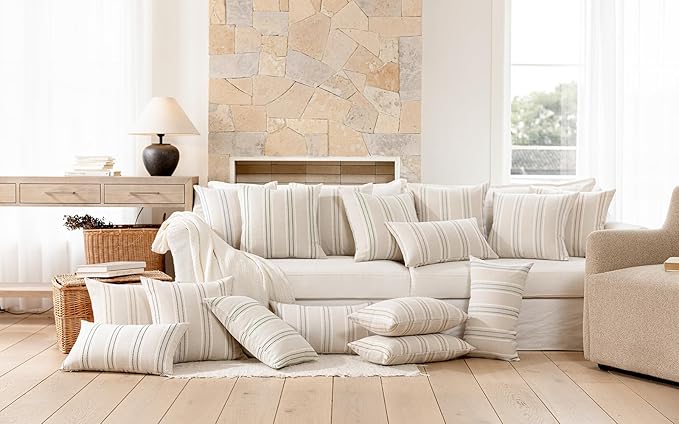 Hckot Throw Pillow Covers 24x24 Set of 2 Blue Pillow Covers Farmhouse Decorative Pillows Textured Linen Square Cushion Covers for Sofa Couch Bed Living Room Decor(Dusty Blue)
