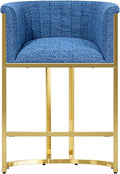 26" Modern Counter Height Bar Stools,Accent Barstools with Arms,Kitchen Island Chairs,PU Leather Upholstered Barrel Bar stools with Backs,Mirror Champagne Gold Base/Blue Linen