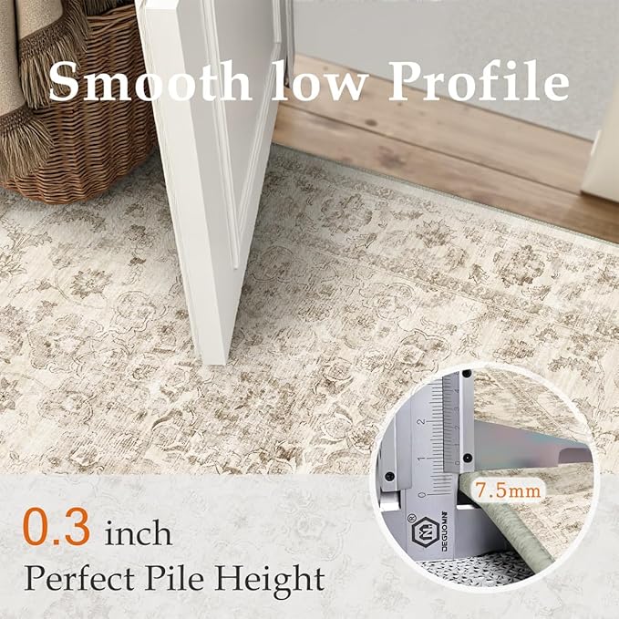 2x4 Washable Neutral Runner Rug Beige Vintage Hallway Kitchen Carpet Non-Slip Soft Low Pile Farmhouse Throw Rug for Bedroom Bathroom Laundry Living Room