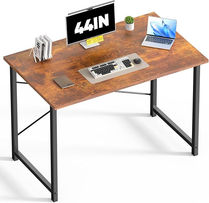 DUMOS 44 Inch Computer Desk for Home Office, Modern Study Work Table Simple Style for Bedroom, Writing Desks with X-Shaped Reinforcement, Rust