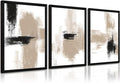 Joocrise Beige Abstract Wall Art Painting Set of 3 Neutral Canvas Wall Art Prints Black Beige Modern Wall Decor Minimalist Art Pictures Abstract Modern Artwork for Room Bedroom 16x24 Inch Wood Framed