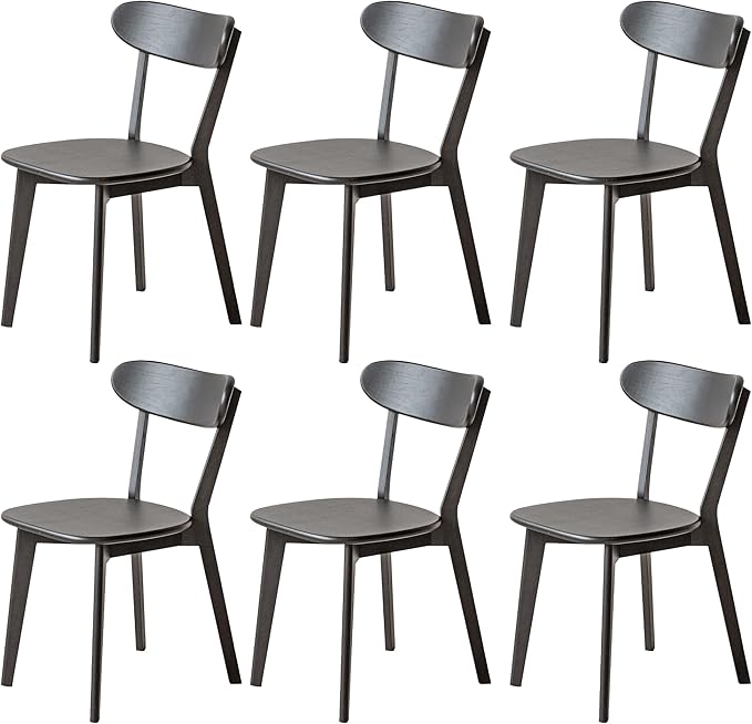 Modern Dining Chairs Set of 6, Solid Oak Wood Dining Chair with Comfortable Backrest, Sturdy Wooden Chairs for Kitchen, Dining Room, Black