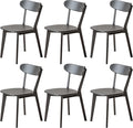 Modern Dining Chairs Set of 6, Solid Oak Wood Dining Chair with Comfortable Backrest, Sturdy Wooden Chairs for Kitchen, Dining Room, Black