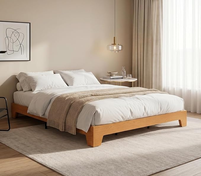 GarveeHome King Size Platform Bed Frame, Minimalist Wood Bed Frame No Headboard Needed, Sturdy Low Profile Bed with Natural Wood Grain, Noise-Free & Easy Assembly