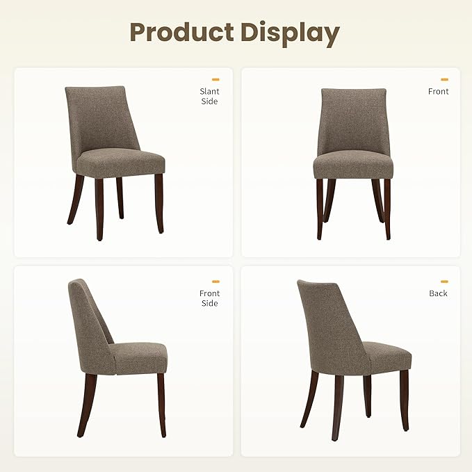 Wooden Dining Chairs Set of 4, Upholstered Farmhouse Fabric Dining Room Chair, Mid Century Kitchen Chair for Restaurant & Cafe, Brown