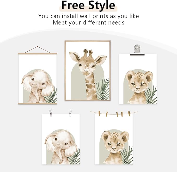 Tocliky Nursery Animal Wall Art Decor Safari Jungle Nursery Pictures Baby Boy Room Canvas Wall Decor Woodland Animals Prints Safari Giraffe Artwork for Boys Kids Bedroom 12x16 Inch Unframed Set of 3
