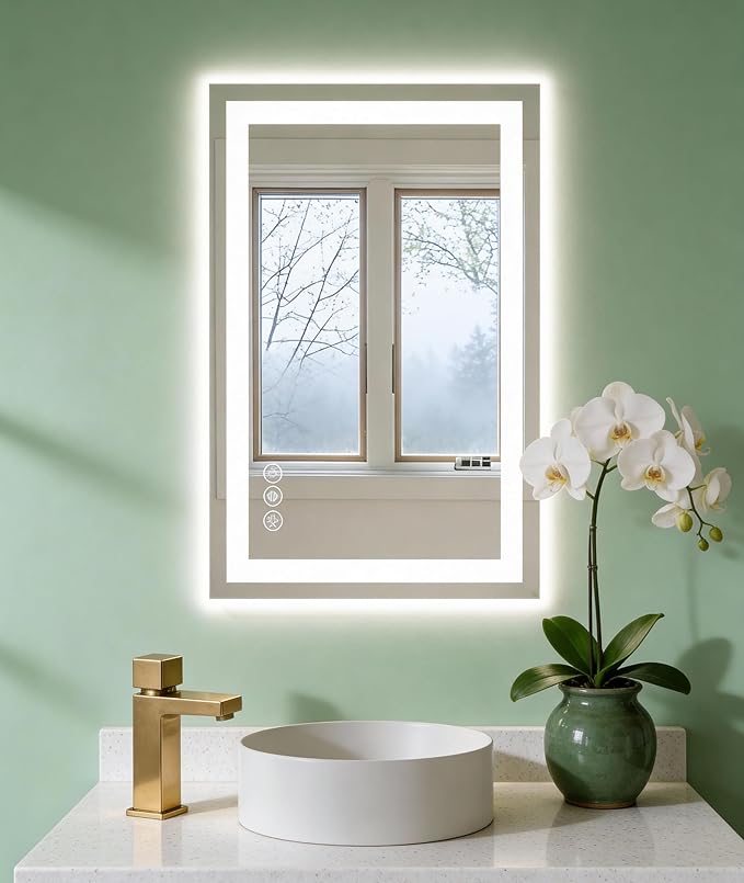 NEWBULIG Bathroom Mirror, Wall Mirror with Aluminum Alloy Thin Frame, Bathroom Mirrors for Over Sink, Bedroom, Living Room, Entryway