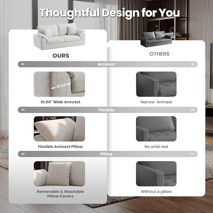 89.8" Modern Loveseat Sofa for Living Room, Cloud Boneless Couches with 4 Pillows, Mid Century Loveseat couches for Small Place, No Assembly Required, Beige