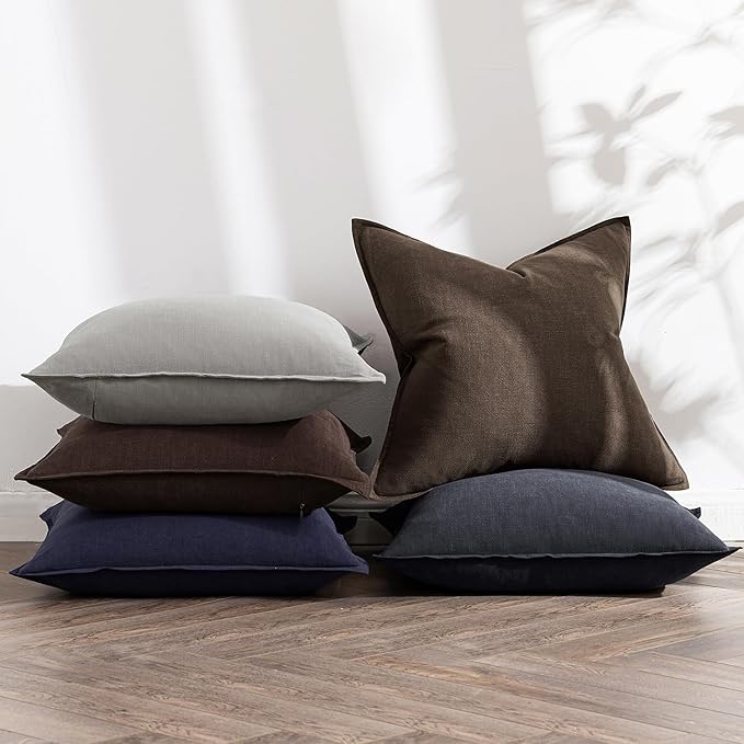 MIULEE Decorative Linen Euro Sham Pillow Covers 22x22 Inch Dark Gray Boho Farmhouse Neutral Couch Throw Pillows for Bed Pack of 2 Accent Modern Pillowcase Sofa Livingroom Home Decor