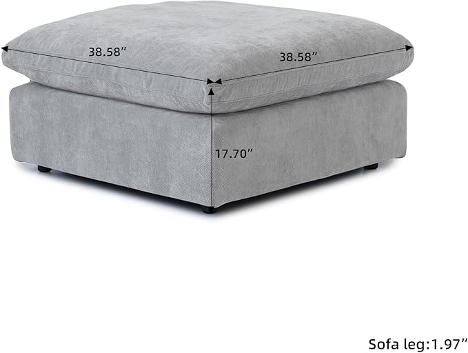 Cloud Modular Sectional Sofa Couch, Linen Blend Fabric Ottoman Module for Living Room, Cushion Covers Washable&Removable, Grey