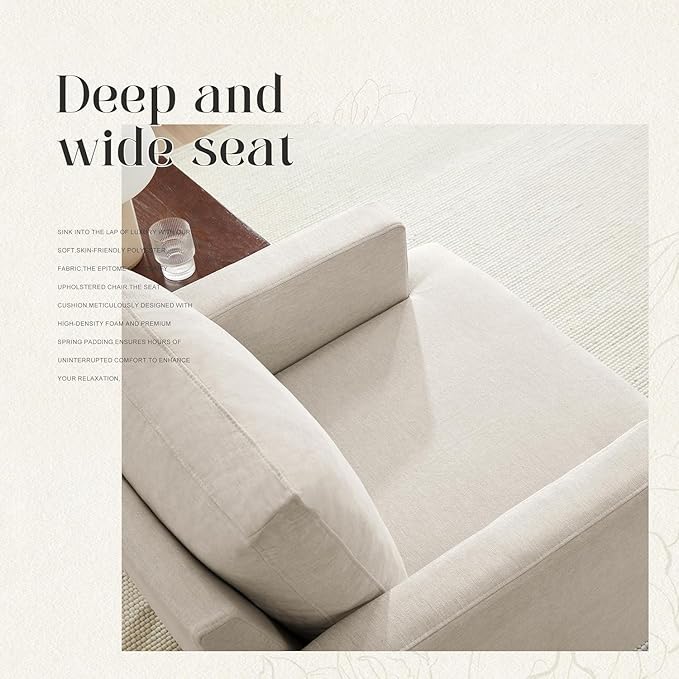 Weture Mid-Century Accent Chair,Modern Linen Fabric Armchair for Living Room,Comfy Upholstered Reading Accent Chairs for Bedroom,Single Sofa Chair with Wood Legs (Beige, 1 Pack)