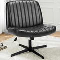 DUMOS Desk Chair No Wheels, Criss Cross Chair Wide Cross Legged Office Desk Vanity Chair, PU Leather Armless Adjustable Swivel Chairs for Home Computer Task Black