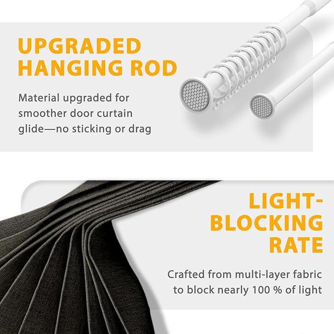 Jilron Accordion Door Curtain Set - 100% Blackout, with Curtain Rod Included, for Bedroom Privacy Protection (Black-43 W x 78" L+Rod)