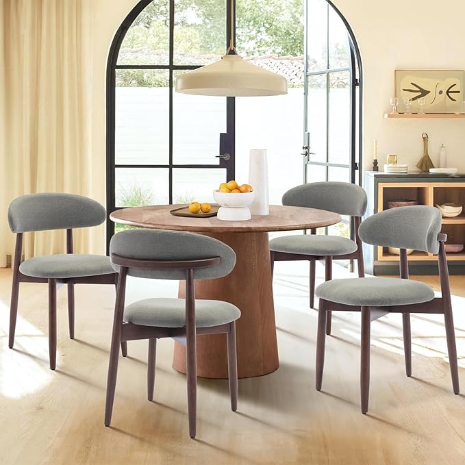 COLAMY Wooden Dining Room Chairs Set of 2, Modern Upholstered Fabric Dining Chairs, Farmhouse Kitchen Side Chair with Foot Pegs, Green