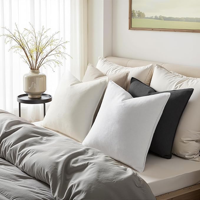 Neutral Grey Linen Pillow Covers Pack of 4 Decorative Natural Solid Throw Pillow Covers Soft Accent Boho Farmhouse Couch Pillowcases Modern Home Decors for Living Room Bed Sofa 20x20 Inch
