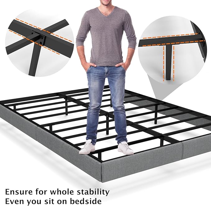 Floating Bed Frame King with LED Lights, Metal Platform King size Floating Bed Frame with Under Bed Storage, Heavy Duty Steel Slats Support, No Box Spring Needed, Noise Free, Easy Assembly, Grey