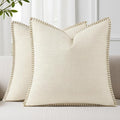 decorUhome Summer Decorative Throw Pillow Covers 26x26 Set of 2 Faux Linen Farmhouse Euro Sham Pillow Covers with Stitched Edge Outdoor Neutral Pillow Covers for Couch Sofa Living Room, Cream White