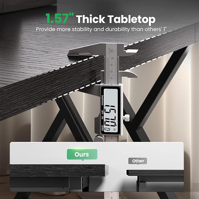 OHOHOLIVE 70.8" Large Executive Desk - Computer Office Desk Workstation, Modern Business Writing Table with Sturdy Metal Legs for Home Office (Black/Black)