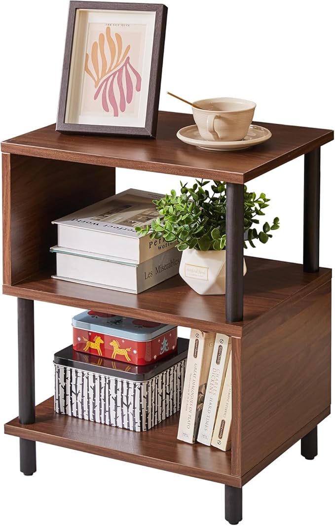 Aibiju Minimalist Nightstand Light - Walnut Small Bedside Table with Open Storage, Small End Table for Bedroom, Light Walnut YD-TM152LW