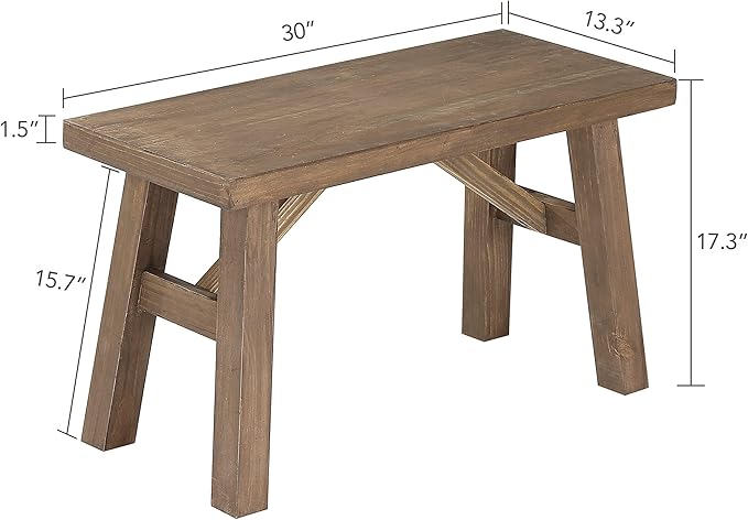 Wnutrees Sawmill Wood Bench, 30" Farmhouse Entryway Bench for Living Dining Room, Rustic Entry Way Benches Seat, Solid Wood, Handcraft Finshed, Natural