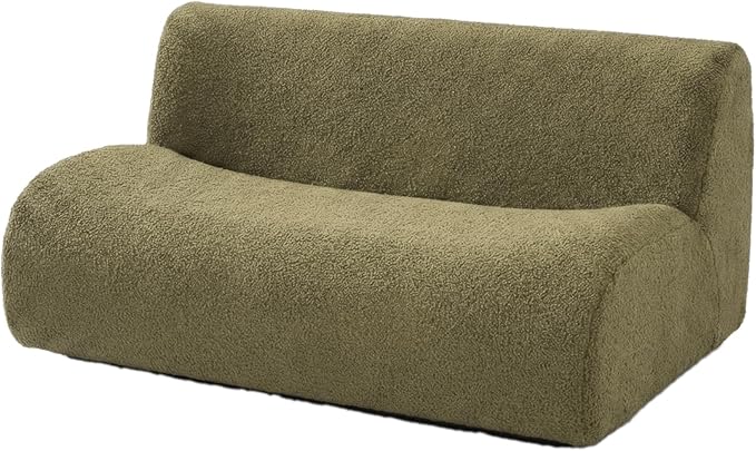 58" Curved Modular Sofa 2-Seater, Comfy Sherpa Loveseat for Small Spaces, Modern Sectional Love Seat Couches for Small Living Room, Bedroom, Apartment– No Assembly, Green