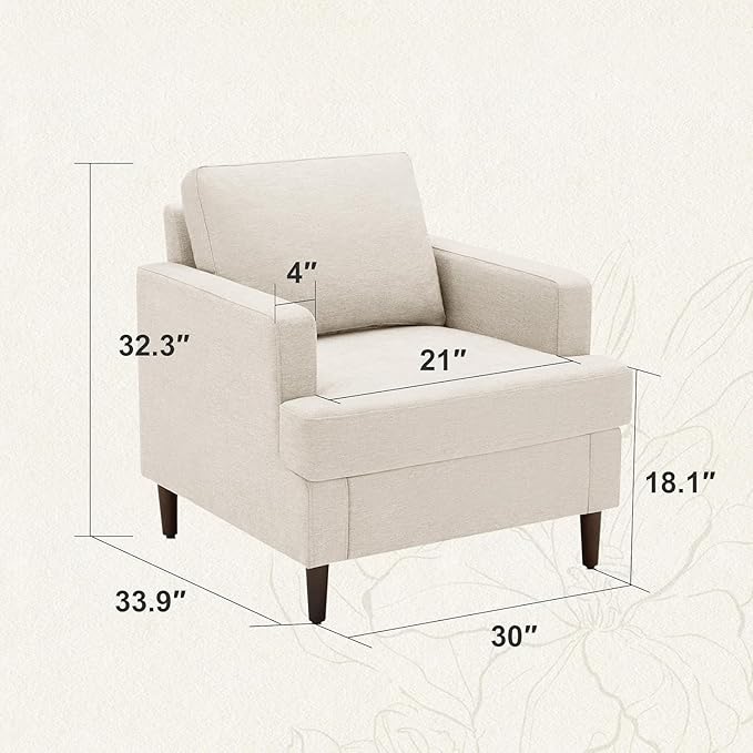 Weture Mid-Century Accent Chair,Modern Linen Fabric Armchair for Living Room,Comfy Upholstered Reading Accent Chairs for Bedroom,Single Sofa Chair with Wood Legs (Beige, 1 Pack)