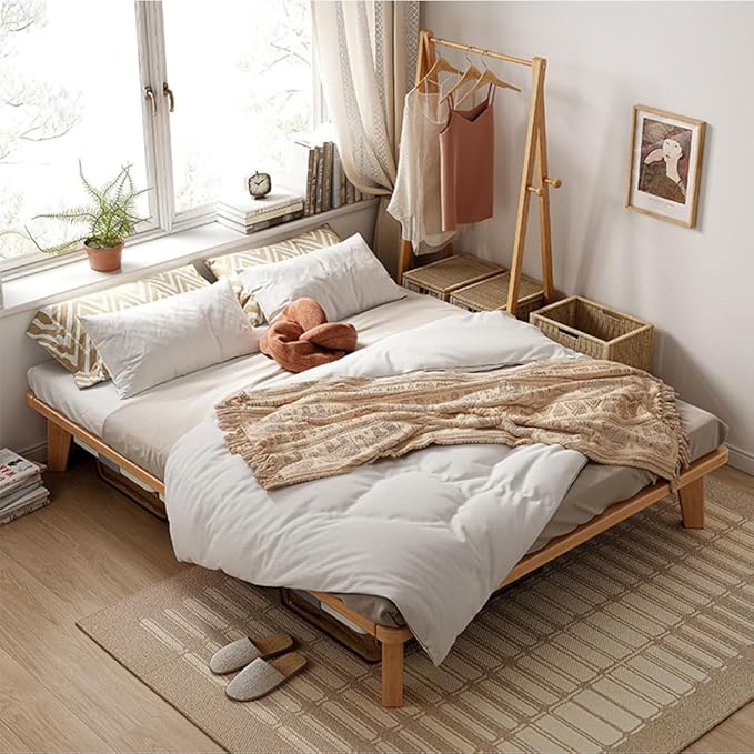NELYE California-King Platform Bed Base - 14 Inch Solid Wood Mattress Foundation with Support Slats and Legs, California King Size Rubberwood Simple Bed Frame
