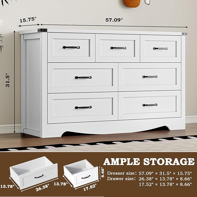 BORNOON 7-Drawer Dresser for Bedroom, Modern Wooden Chest of Drawers with Metal Handles, Anti-Tipping Design, Sturdy and Stable Storage Organizer for Living Room, Entryway, Home Office