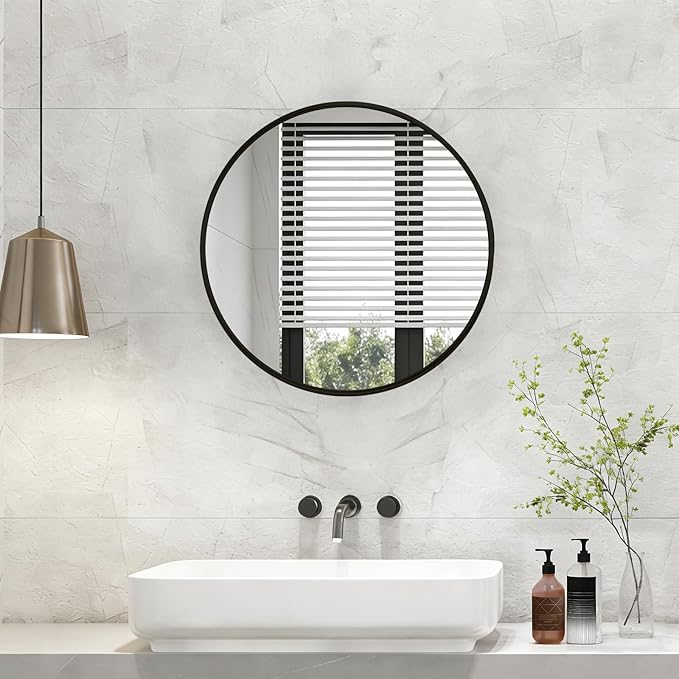NEWBULIG Bathroom Mirror, Wall Mirror with Aluminum Alloy Thin Frame, Bathroom Mirrors for Over Sink, Bedroom, Living Room, Entryway