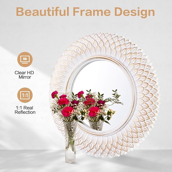 Round Decorative Wall Mirror, White Circle Mirror for Bedroom, Entryway, Living Room, Decorative Modern Wall Decor