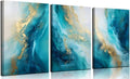 Teal Gold Canvas Wall Art Set of 3 Abstract Aqua Blue Gold Marble Fluid Wall Decor Pictures Neutral Modern Minimalist Posters Prints for Living Room Bedroom Home Decoration 12x16in