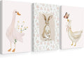 Vintage Nursery Wall Art Goose Canvas Poster Coquette Wall Decor Baby Girl Painting Kids Poster Bunny Rabbit Prints Cute Animal Pictures Duck Artwork for Bedroom Living Room 16x24x3 Inch Ready to Hang