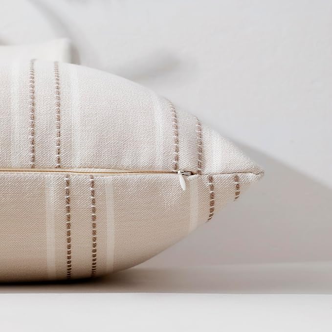 Hckot Throw Pillow Covers 18x18 Set of 2 Taupe Pillow Covers Farmhouse Decorative Pillows Textured Linen Square Cushion Covers for Sofa Couch Bed Living Room Decor(Taupe)