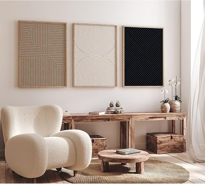 Abstract Modern Wall Decor Art Set of 3 Boho Neutral Canvas Wall Art Beige Minimalist Line Wall Art Decor Brown Black Art Modern Abstract Prints Pictures for Living Room Bedroom 12x16 Inch Unframed