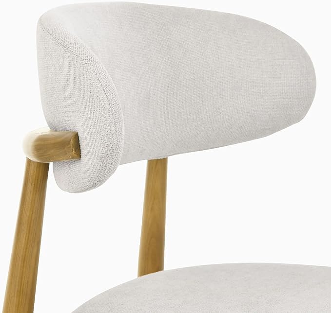 Modern Solid Wood Dining Chairs Set of 2 with Curved Back, Ergonomic Upholstered Seat, Natural Wood Legs with Adjustable Anti-Slip Foot Pad, for Kitchens, Living Rooms, Offices (S-Oak, Set of 2)