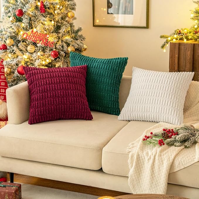 MIULEE Pack of 2 Corduroy Decorative Lumbar Throw Pillow Covers 20x12 Inch Soft Boho Striped Pillow Covers Modern Farmhouse Home Decor for Sofa Living Room Couch Bed Pure White