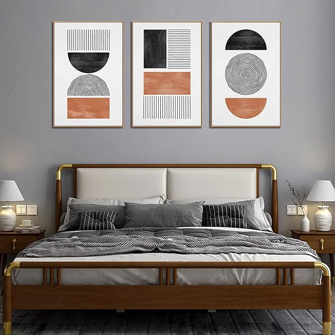 arteWOODS Framed Wall Art Canvas Set Mid Century Boho Pictures Modern Geometric Wall Decor Minimalist Black Brown Bohemian Abstract Painting Artwork for Living Room Bedroom Office 32" x 48" *3 Natural