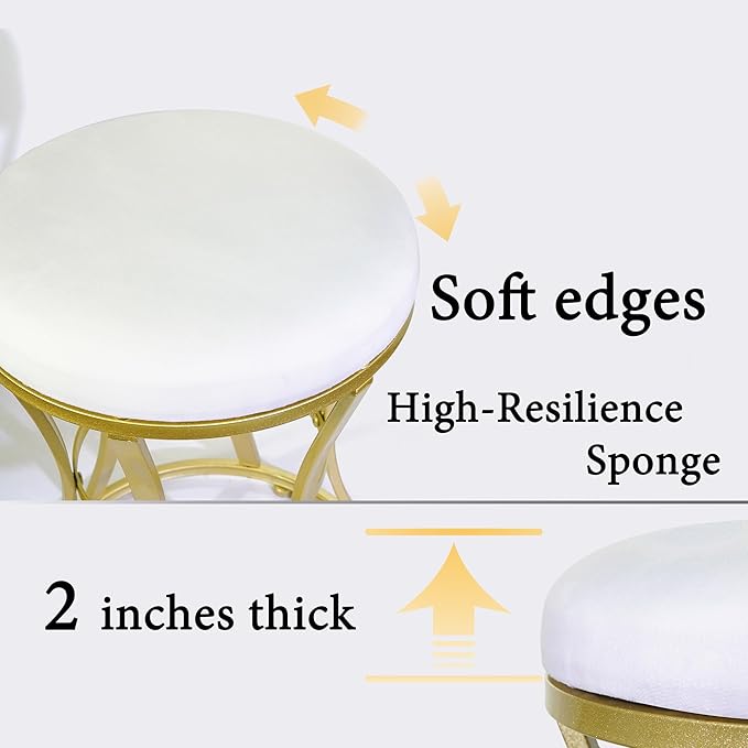 Velvet Round Vanity Stool,White Velvet Footrest Ottoman Foot Stool Seat with Golden Metal Legs,Makeup Chair for Bathroom Vanity,Bedroom,Living Room