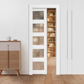VEVOR Sliding Pocket Door, 30" x 80", 5-Lite Frosted Glass with Hardware Kit, Sturdy Solid Wood & MDF Pocket Doors Slab with Waterproof Surface, Pre-Drilled Doors Panel, Need to Assemble