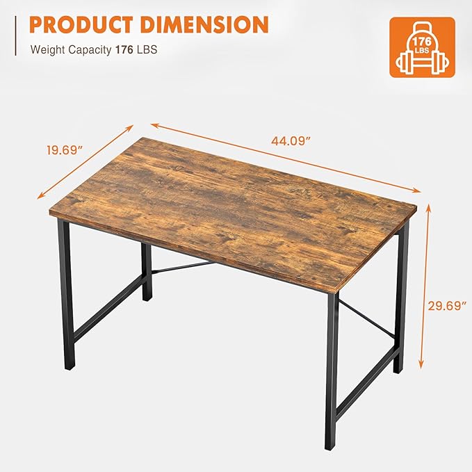 Sweetcrispy Computer Office Desk 44 Inch Small Student Study Gaming Writing Work Modern Simple PC Table for Bedroom, Home - Rustic Brown