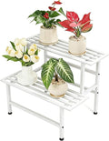 Dipion Metal Plant Stand Outdoor Plant Shelf Indoor,2 Tier Heavy Duty Ladder Plant Stands for Multiple Plants,26" L x 20.25" H x 17.75" W,White