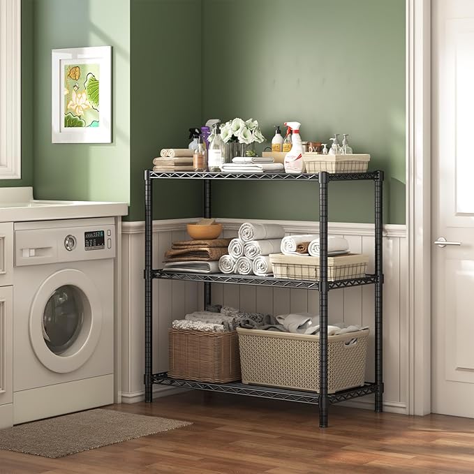 ROOMTEC 3-Tier Heavy Duty Wire Shelving Unit, 40" W x 16" D x 40" H Garage Shelving, 1200 lbs Total Capacity Adjustable Storage Rack, Metal Shelf for Kitchen, Pantry, Laundry Room, Basement