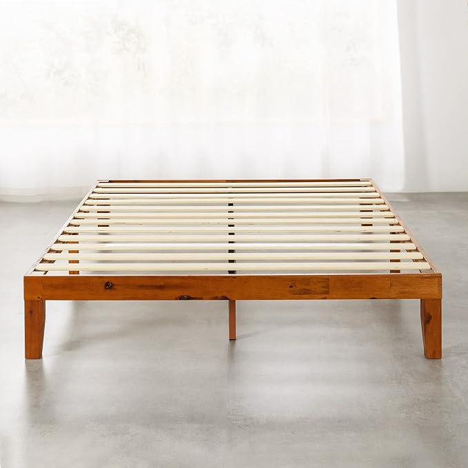 Mellow Naturalista Classic 12 Inch Solid Wood Platform Bed with Wooden Slats, Cal King, Cherry
