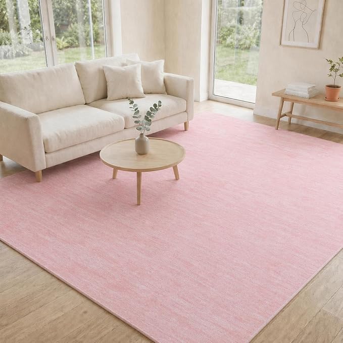 RUGSREAL 8x10 Washable Rug for Living Room Non-Slip Modern Abstract Area Rug Stain Resistant Large Bedroom Rug Contemporary Accent Throw Floor Carpet Solid Rug for Dining Room Home Decor, Pink