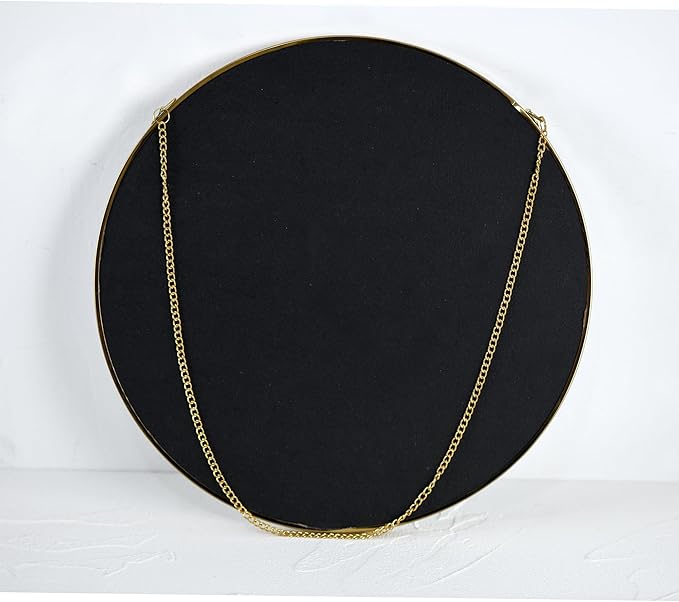 9.6-inch Modern Round Wall Mirror with Metal Frame and Hanging Chain, Suitable for Entryway, Hallway, or Bathroom Small Gold Metal Frame Mirror (Gold, 9.6 inch)