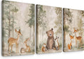 Woodland Nursery Wall Art Decor Animal Forest Canvas Prints Baby Boy Room Wall Decor Bear Nursery Nature Pictures Deer Prints Artwork for Boy Girl Kids Bedroom 16x24 Inch Wrapped Canvas Set of 3